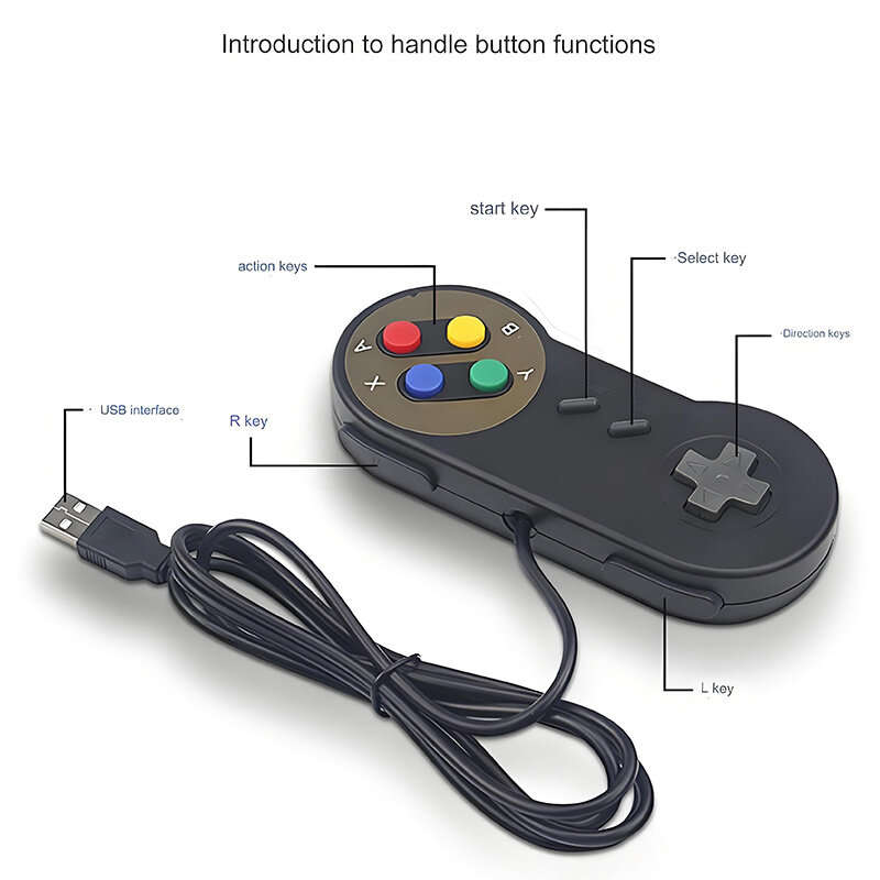 Black 2pcs - Retro Style USB Gamepad Controller for PC Raspberry Pi High Sensitivity Plug and Play S