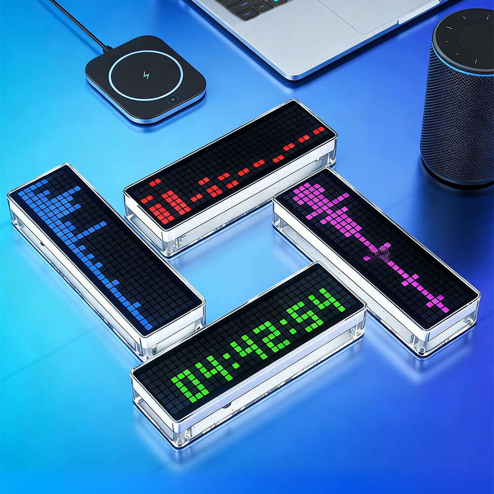 Red - Music Spectrum Clock DIY Kit 8x32 LED Matrix 256 LEDs USB-C 5V Audio Reactive Transparent Acry