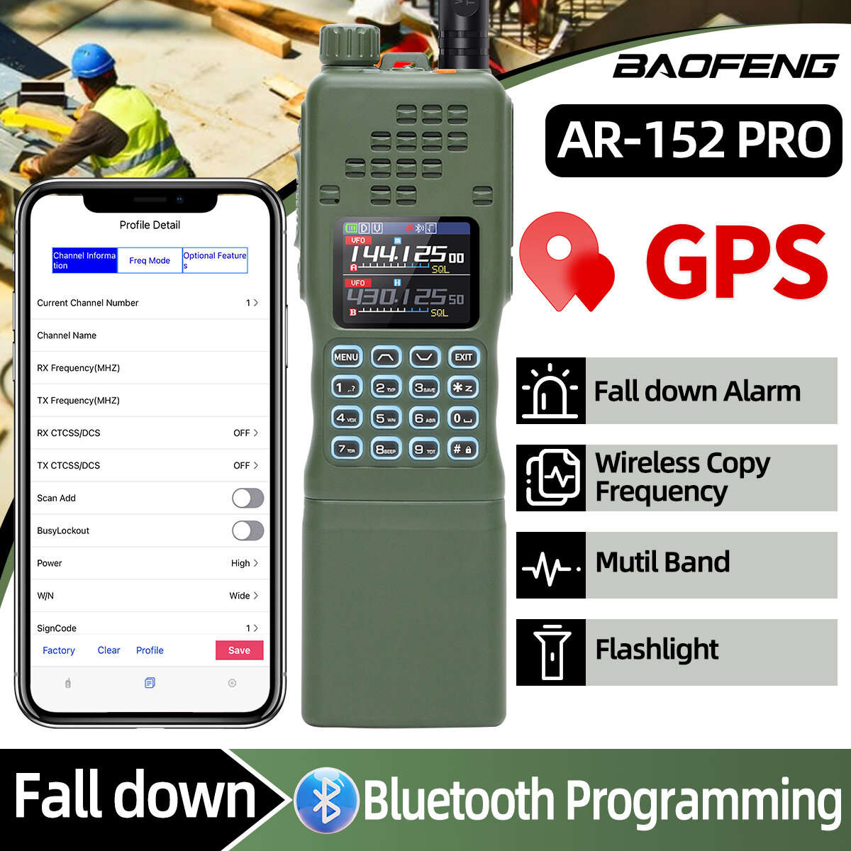 EU Plug - BAOFENG AR-152 PRO GPS Walkie Talkie Long Range bluetooth Programming 10W Multi Band 12000