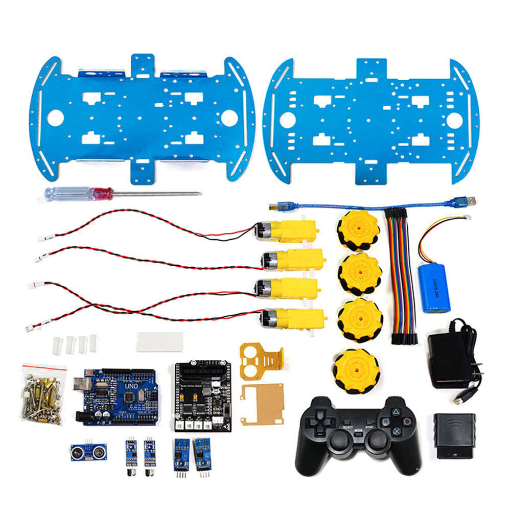 DIY Kit - 4WD Chassis DIY Intelligent Car Kit Mecanum Wheels Remote Control Ultrasonic Obstacle Avoi