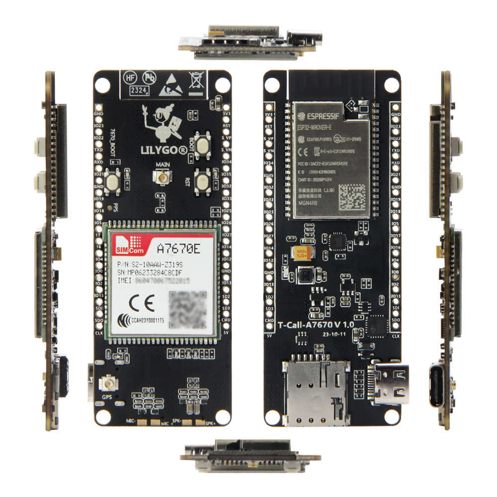 Black - LILYGO T-Call A7670 4G 2G ESP32 Development Board A7670E LTE GSM Cellular Network ESP32-WROV