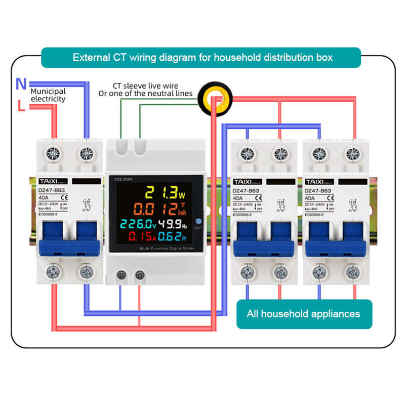 250-450V Internal Mutual Inductor - D52-2066 6-in-1 Digital Single Phase Energy Meter with LCD Displ