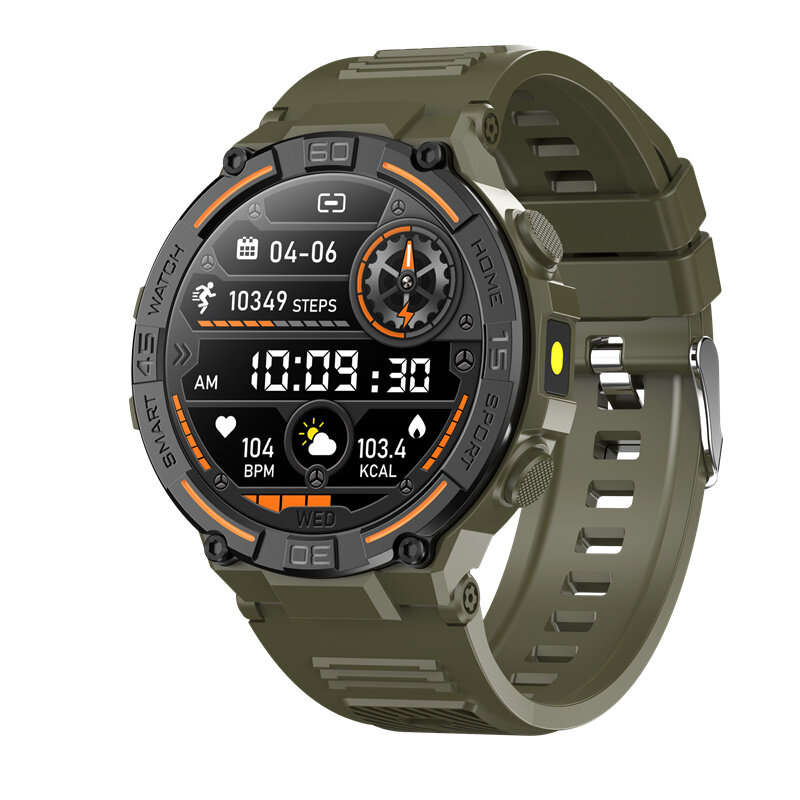 Black - HW50 1.6inch HD Screen LED Flashlight bluetooth Call Heart Rate Blood Pressure Blood Oxygen