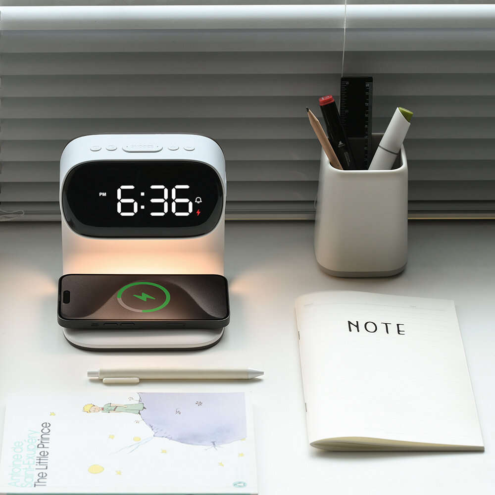Portable Bedroom Touch Control Bedside Table Lamp Dimmable Digital Alarm Clock Wireless Charging Sta