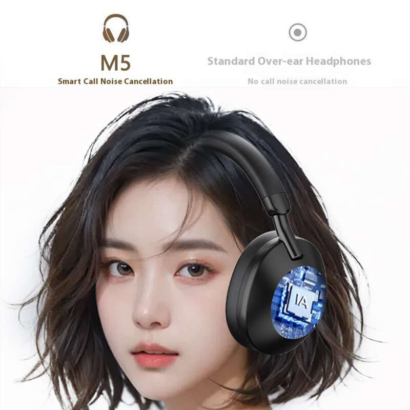 Beige - M5 Wireless Headset bluetooth 5.4 Headphone 40mm Titanium-plated Diaphragm Speaker 360 Surro