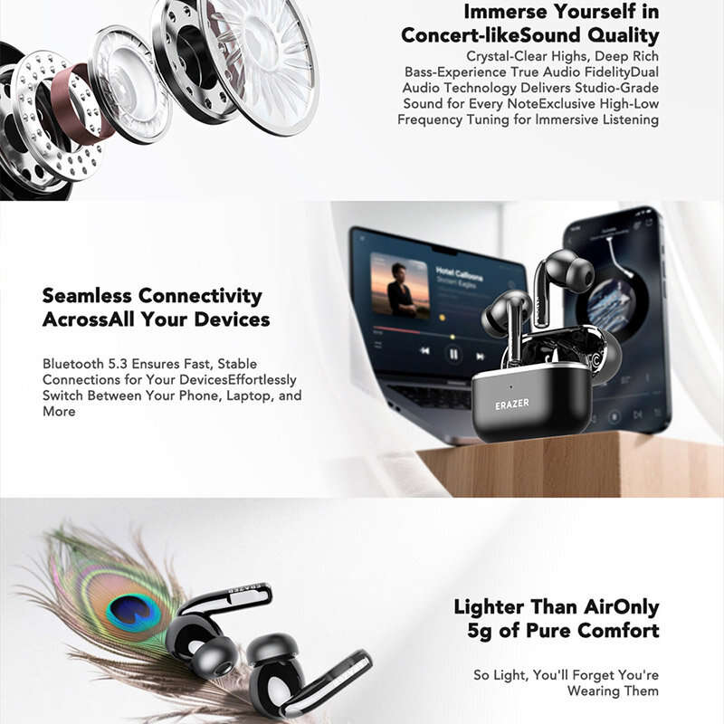 Black - LENOVO ERAZER XT89PRO TWS Earbuds Wireless bluetooth V6.0 Earphone HiFi Stereo Sound Deep Ba