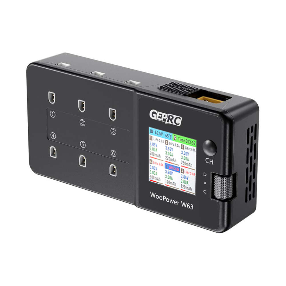 Black - GEPRC WooPower W63 78W 3A*6 6 Ports 1S Lipo Battery Charger Discharger with Storage Function