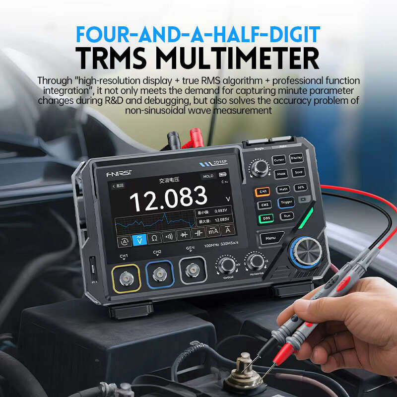 Black - FNIRSI 2D15P Oscilloscope 2CH 100Mhz 500MSa/s Sampling Rate Bandwidth Signal Generator Multi
