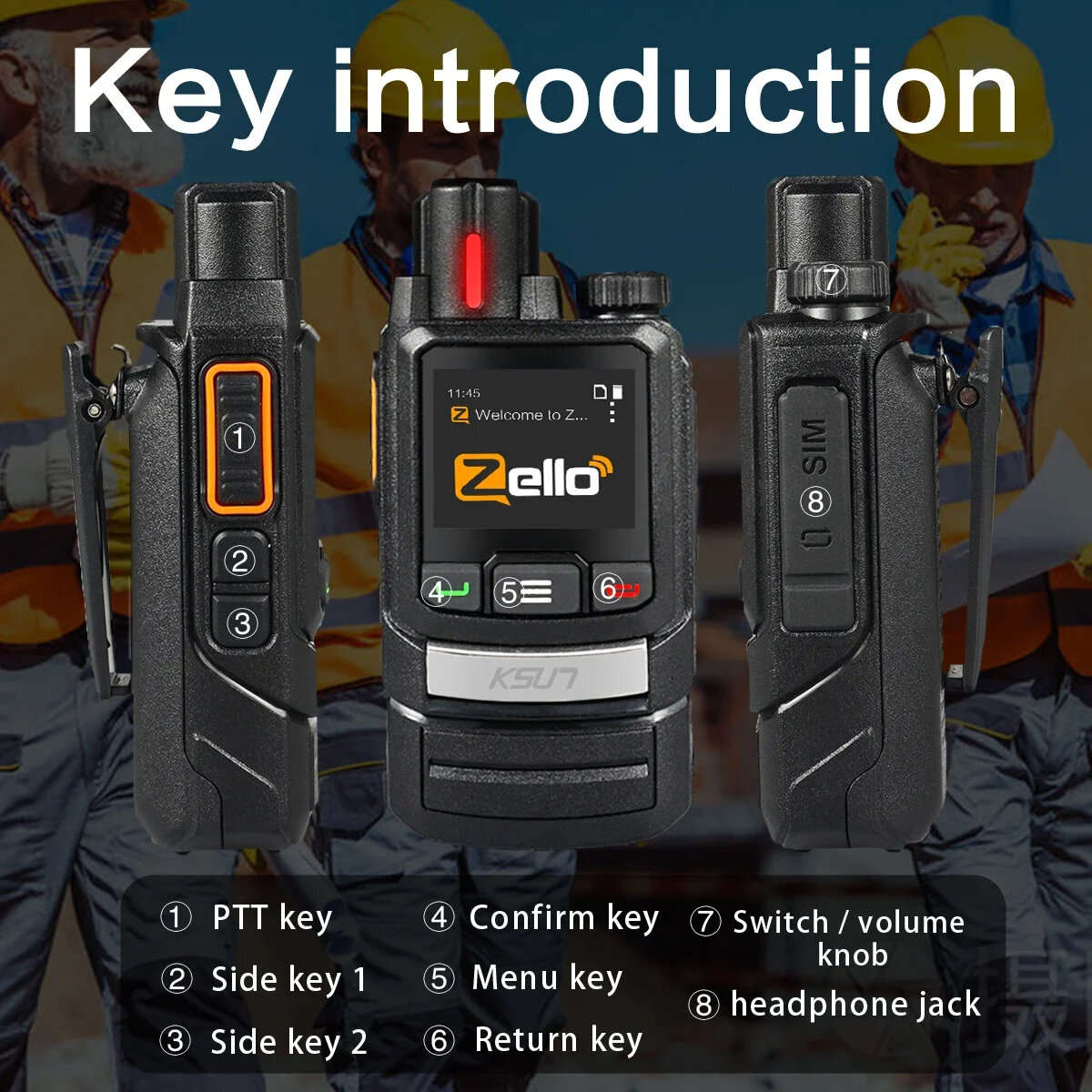 KSUN ZL60 Zello LTE GSM 4G Network PoC GPS PTT Intercom Two Way Radio 1000km Long Range Android WiFi
