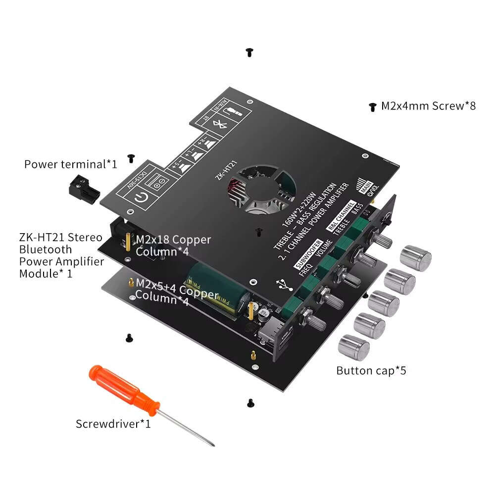 Black - ZK-HT21 TDA7498E 2.1 Channel bluetooth 5.0 Power Amplifier Module 160Wx2+220W Subwoofer High