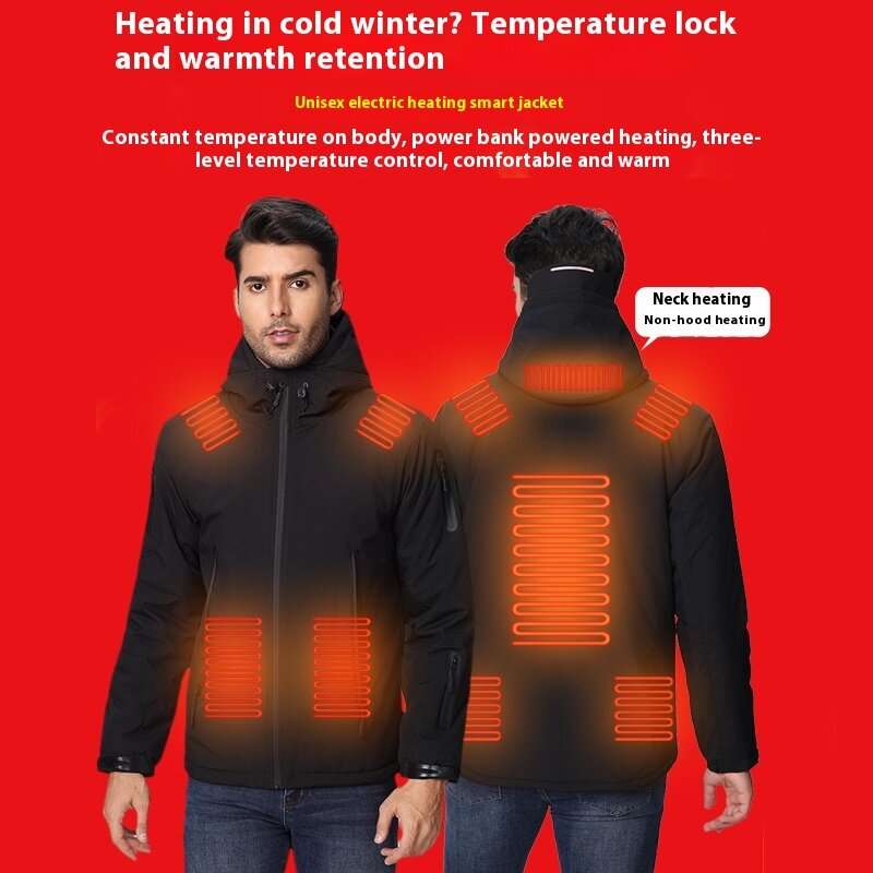 3XL - TENGOO 10 Zones Electric Heated Jacket - 3 Gear Control Temperature, Windproof, USB Charging,
