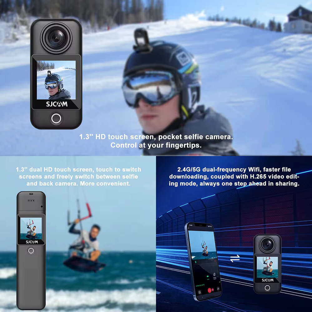 Black - SJCAM C300 Action Camera 4K 30FPS Dual Battery 6-Axis GYRO Stabilization 5G WiFi Remote Webc