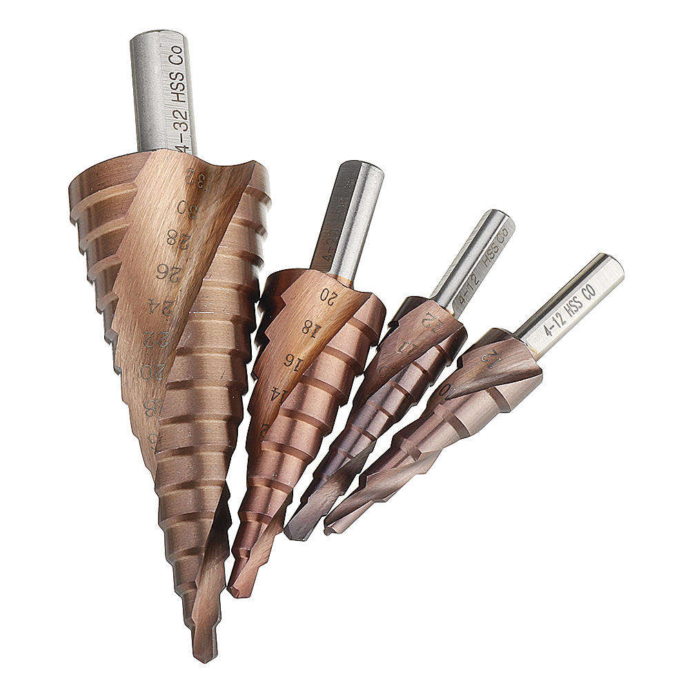 4-32mm - Drillpro HSS-Co M35 Cobalt Step Drill Bit Triangle Shank 4-12/4-20/4-32mm Spiral Flute Step