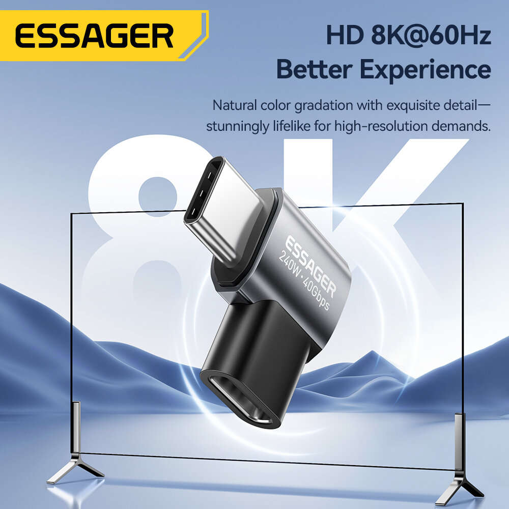 Straight Type - ESSAGER ES-OTG31 USB4 Adapter 40Gbps Data Transfer 240W PD Fast Charging 8K Video Ou