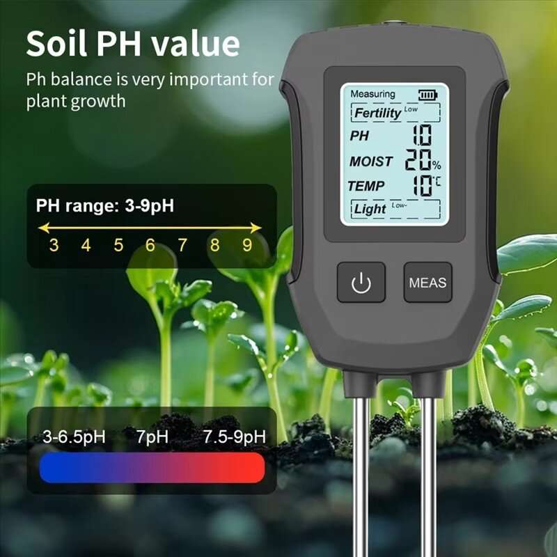 Black - 5 in 1 Soil Tester PH Moisture Temp Fertility Light Sensor Digital LCD Meter Humidity Monito
