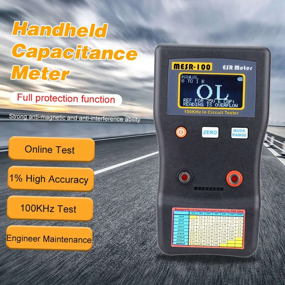 Upgraded Version - MESR-100 ESR Multimeter Capacitance Ohm Meter 100kHz 0.001 to 100.0 Auto-Ranging
