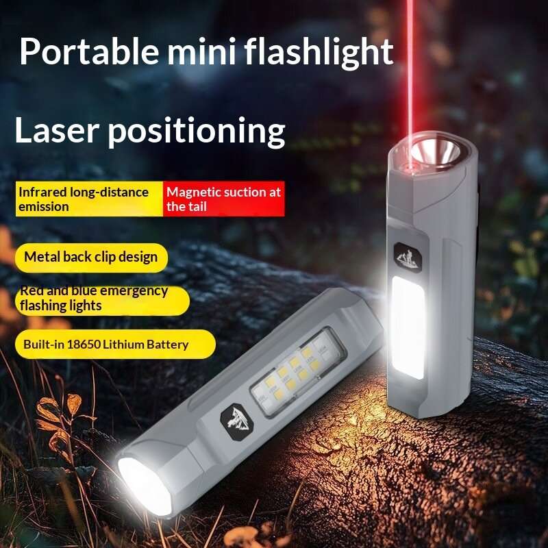 Grey - Bikight LY-905 Outdoors Magnetic LED Flashlight with Red LEP Pointer Dual Light Mode 5-Gear D