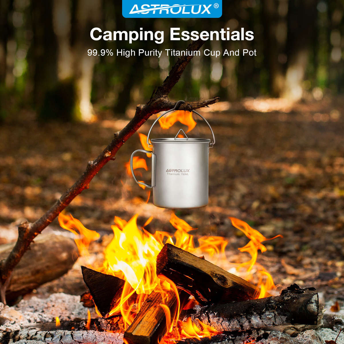 005 - Astrolux Ti-M1 Titanium Mug Titanium Pot Lightweight Camping Pot Titanium Cup Titanium Backpac