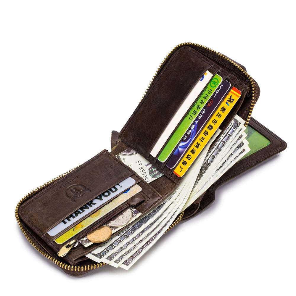 Yellow - BULLCAPTAIN Genuine Leather Mens Wallet RFID Blocking Purse Multifunction Mini Coin Bag Car