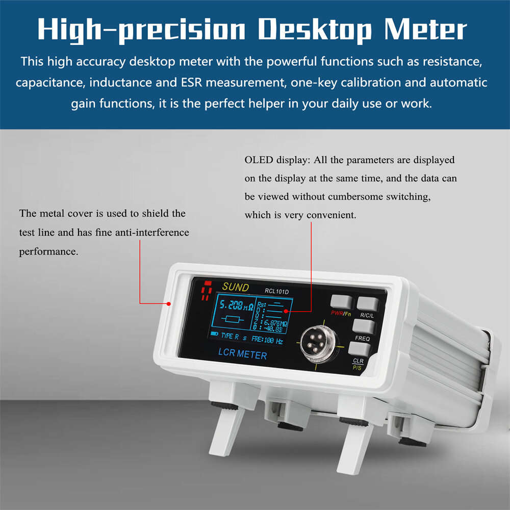 White - RCL101D Desktop Digital Bridge High Precision LCR Meter 3 in 1 Automatic Ranging Multiple Fr