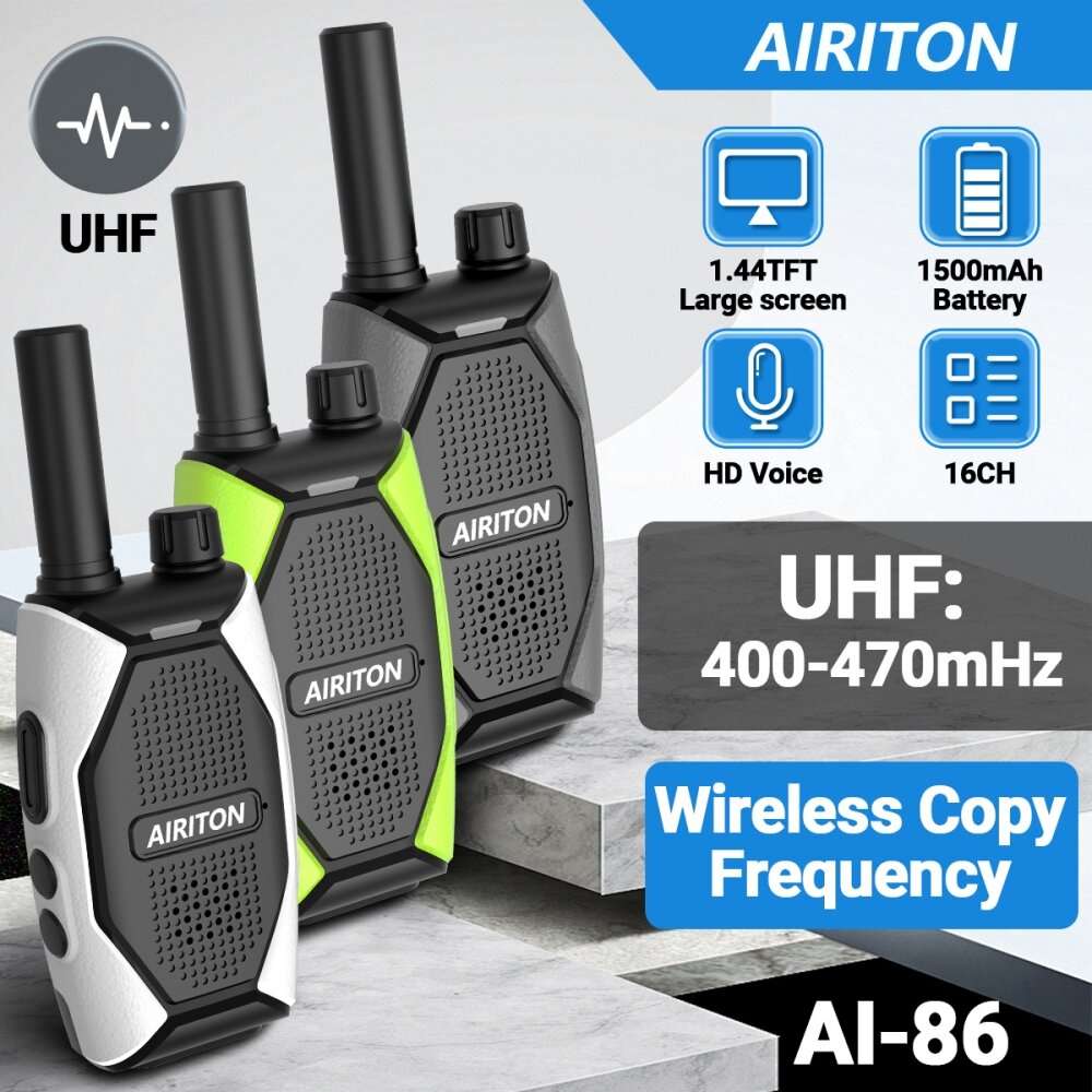 Green - AIRITON AI86 Mini Walkie Talkie UHF 400-470MHz 16 Channels Wireless Copy Frequency Type-C Fa