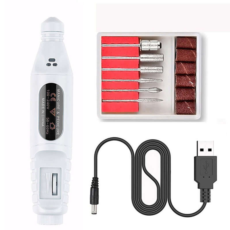 USB Portable Electric Nail Polisher Pen Nail Manicure Sharpener Nail Drill Machine...-(Color White)
