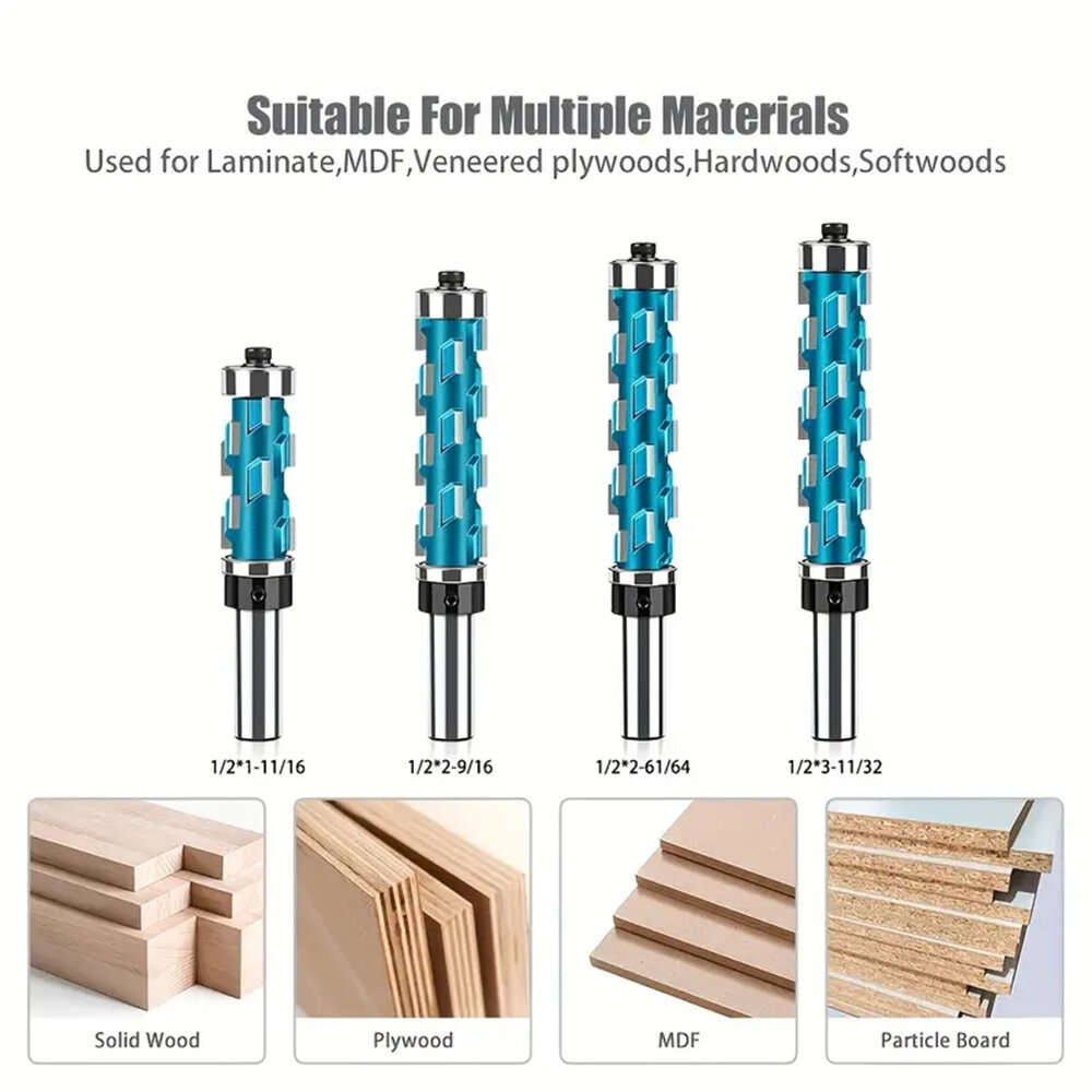 1/2 Shank - Spiral Flush Trim Router Bit Set With Double Bearings 1/2in 12mm Shank Blue Precision Wo