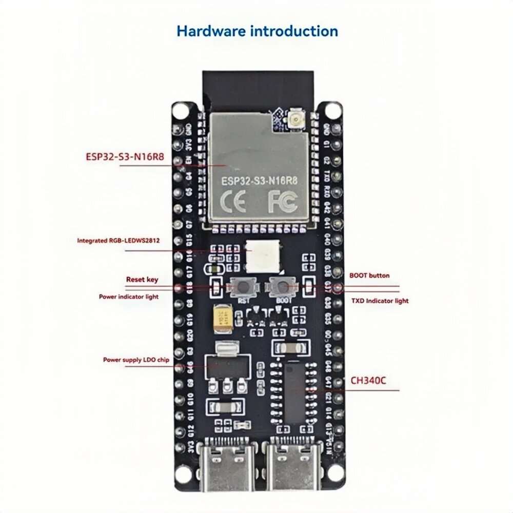 Type-C - ESP32-S3-N16R8 AI Chatbot Development Board Kit 0.91inch OLED Display AI Voice with WiFi Bl