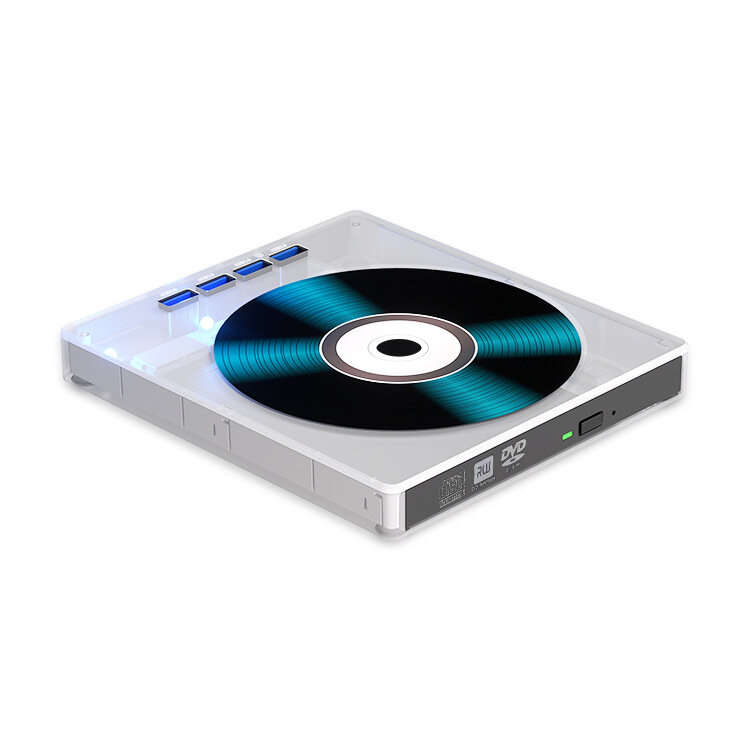 White - 8-in-1 USB Type C External DVD CD Burner with with Card Readers 8X Write 24X Read Portable O