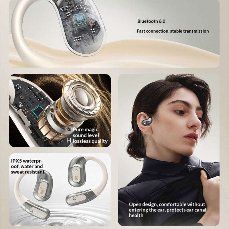 White - Monster AC330 OWS Headset Wireless bluetooth 6.0 Eaarphone 14.2mm Large Moving Coil IPX5 Wat