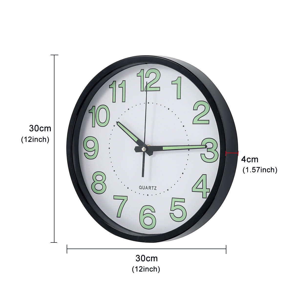 12Inch Wall Clock Silent Quartz Luminous Wall Night Clocks Black/White