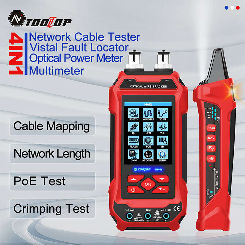 ET638+7ID - AV TOOLTOP ET636/ET638 Cable Tester and Multimeter 3.2-Inch Color Screen DCV ACV DCA ACA