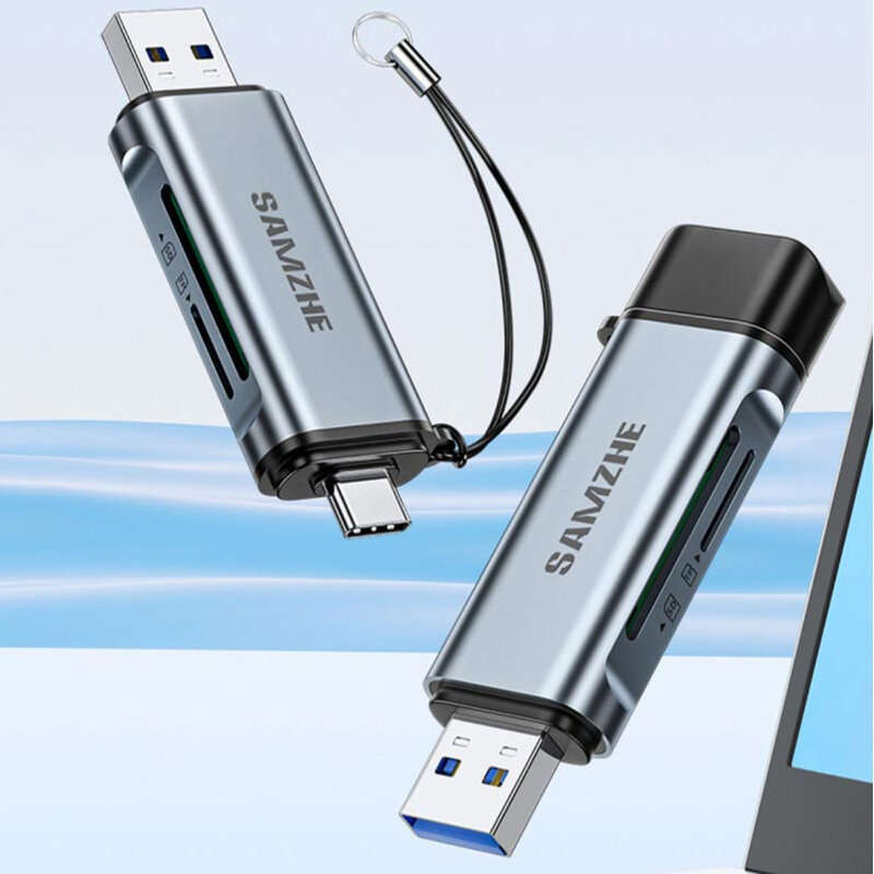 Grey - SAMZHE CRS22 USB3.2Gen1 Card Reader USB-A&Type-C Dual Interface OTG Adapter Dongle 5Gbps High
