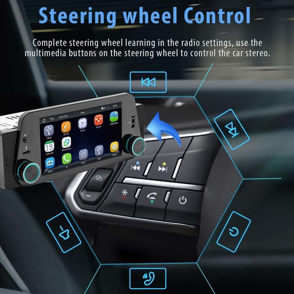 Black - 5 Inch Single Din Car Stereo MP5 Player 300PPI Ultra-Clear Touchscreen bluetooth Reverse Int