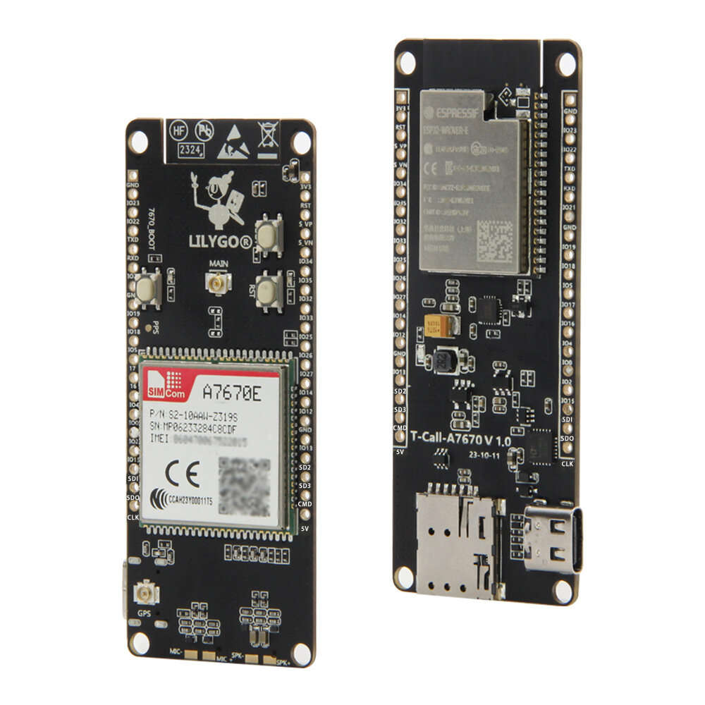 Black - LILYGO T-Call A7670 4G 2G ESP32 Development Board A7670E LTE GSM Cellular Network ESP32-WROV