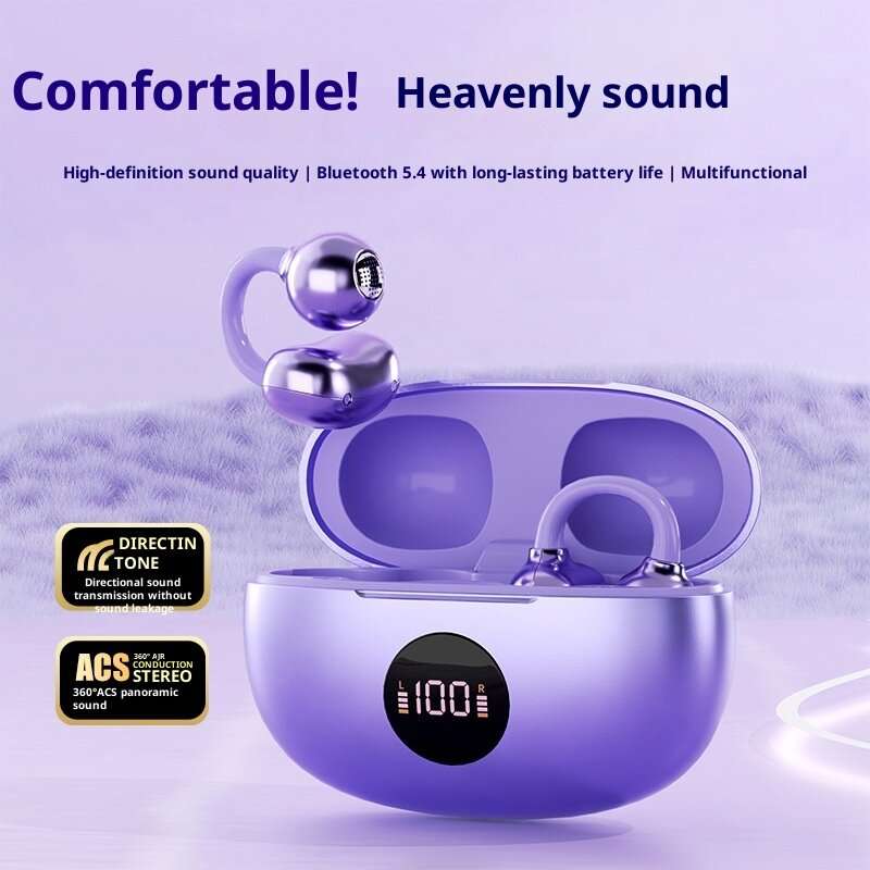White - TS63 TWS Earclips Earbuds Wireless bluetooth 5.4 Earphone with Power Display 360 ACS Panoram