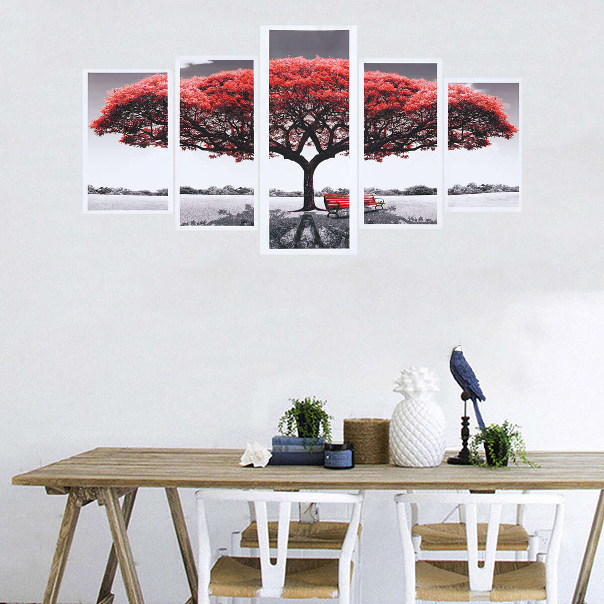 5Pcs Red Tree Canvas Paintings Wall Decorative Print Art Pictures Unframed Wall Hanging Home Office