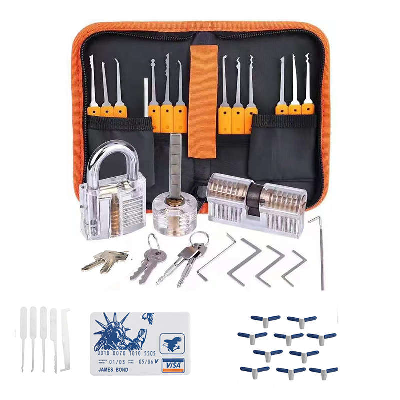 42PCS Orange Picks and Padlocks Set Equipped with an Automatic Unlocking Gun, Aircraft Clips, Transp