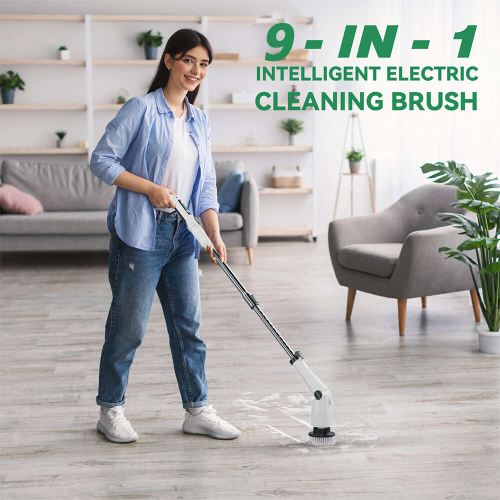 Black. - 9-In-1 Multifunctional Electric Mop Handheld 3 Speed Cordless Electric Brush LCD Digital Di