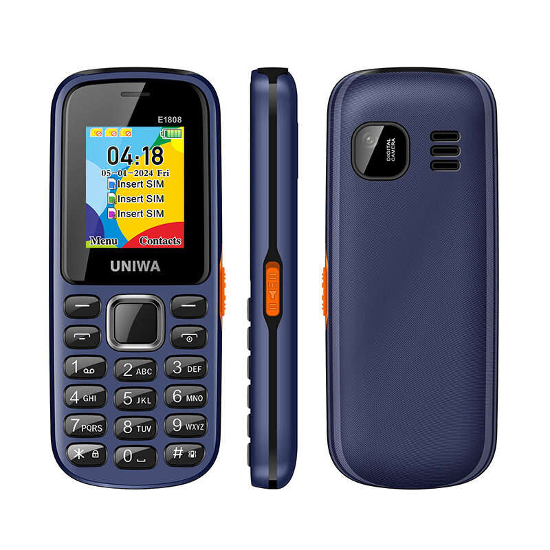Blue - UNIWA E1808 Mini 2G GSM 1.77-inch Three Cards Three Standby 800mAh FM Big Button Built-in Fla