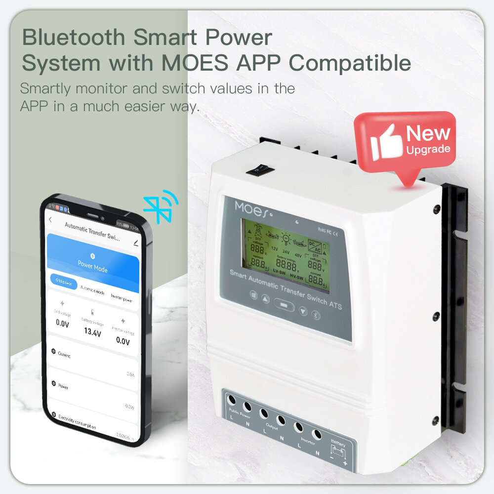 Bluetooth - MOES BAT-80A Tuya bluetooth Intelligent Dual Power Controller 80A 16KW ATS Automatic Tra