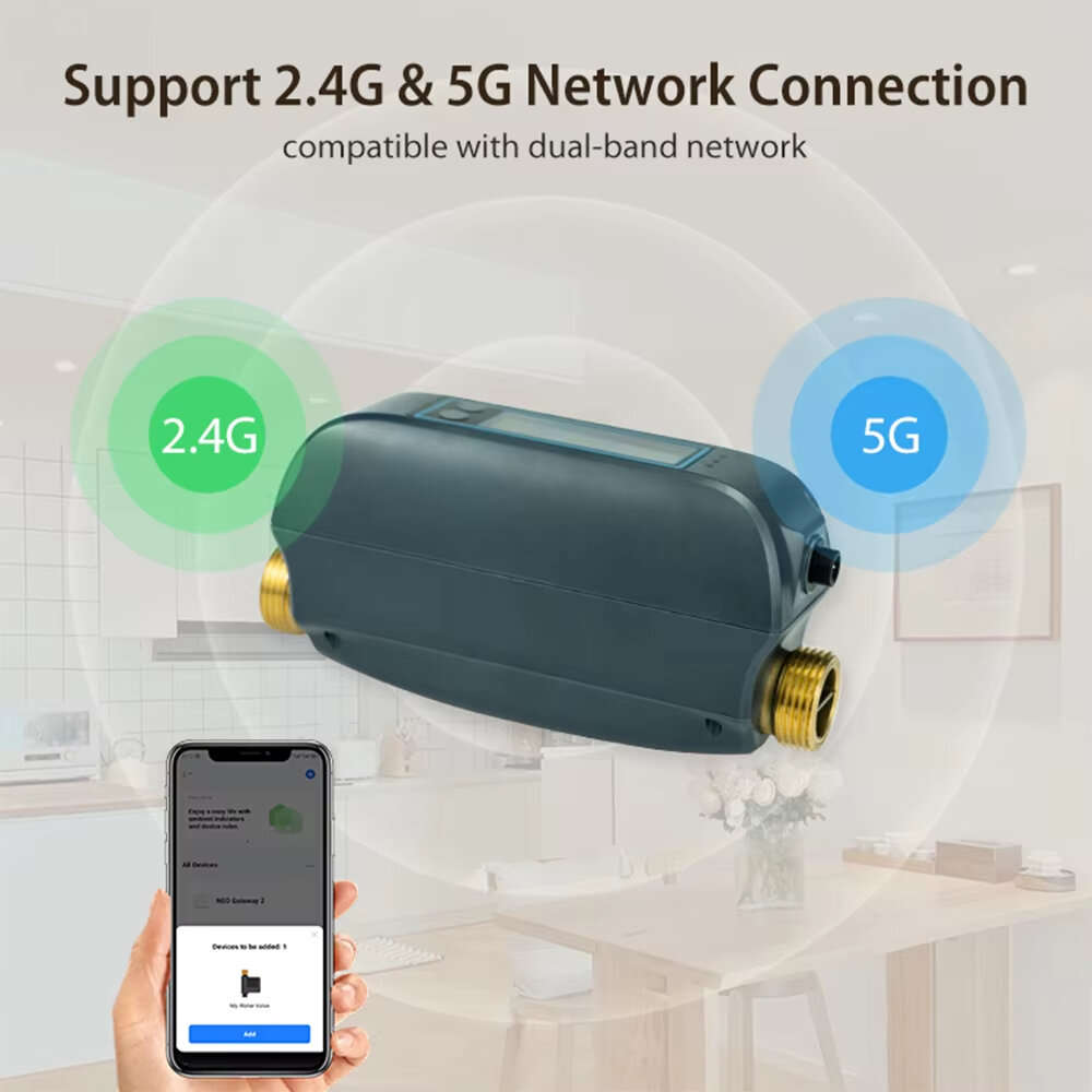 NEO DN20 Tuya Smart WiFi Water Valve Water Flow Rate and Water Meter Shut On/Off Remote Control Real