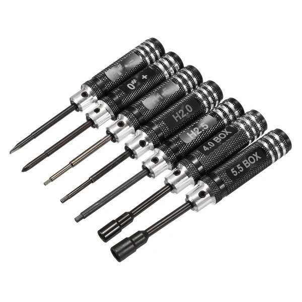 7pcs 1.5/2/2.5/3/4/5.5mm Hexagonal Screwdriver Tool Set For RC Model - Black