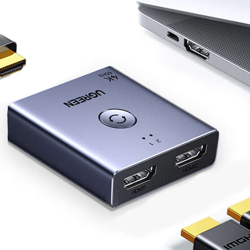 Grey - UGREEN HD2.0 Bidirectional Switch 2 In 1 Out 4K60Hz 2K120Hz 1080P240Hz One Button Switch for