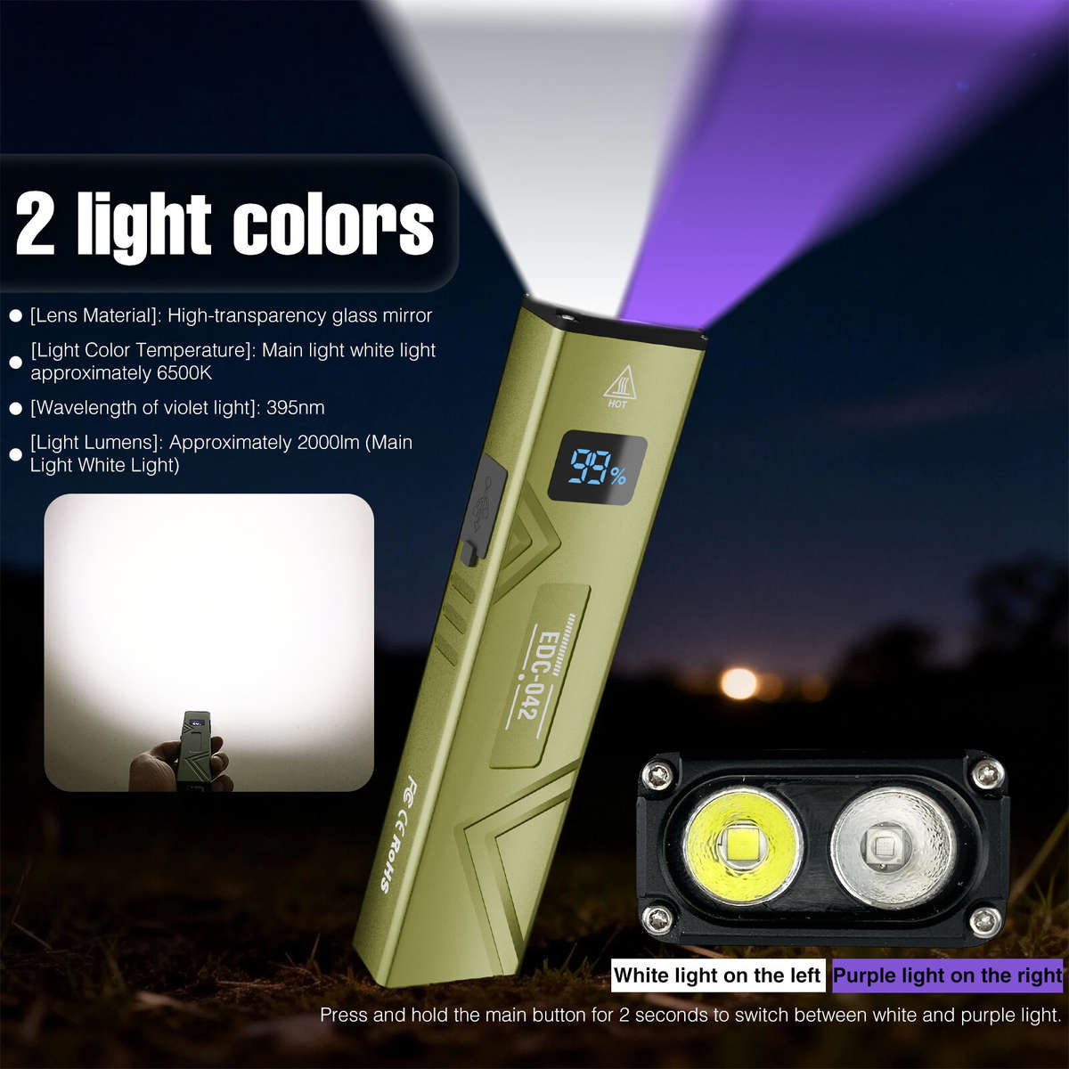 Orange - SEEKNITE EDC Mini Work Light Double-Sided Type-C Rechargeable Outdoor High-Intensity Flashl