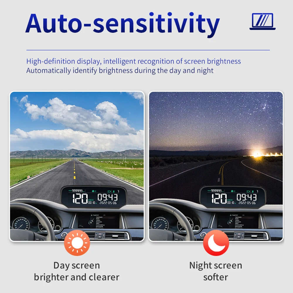 s100 - Car Solar GPS Head Up Display Wireless Speedometer Display Speed Time Date Auto Adjust Screen