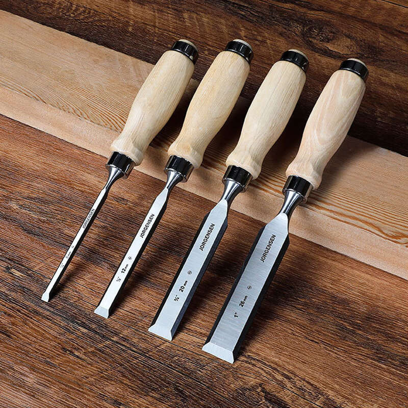 #A - JORGENSEN 4pcs Woodworking Chisel Set High Carbon Chromium Steel Maple Handles 6mm 12mm 20mm 26