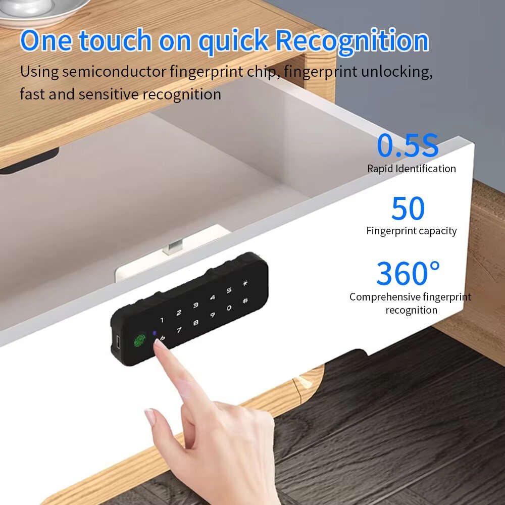 Horizontal Type - ES825 Tuya bluetooth Smart Wood Cabinet Fingerprint Lock App Remote Control Monito