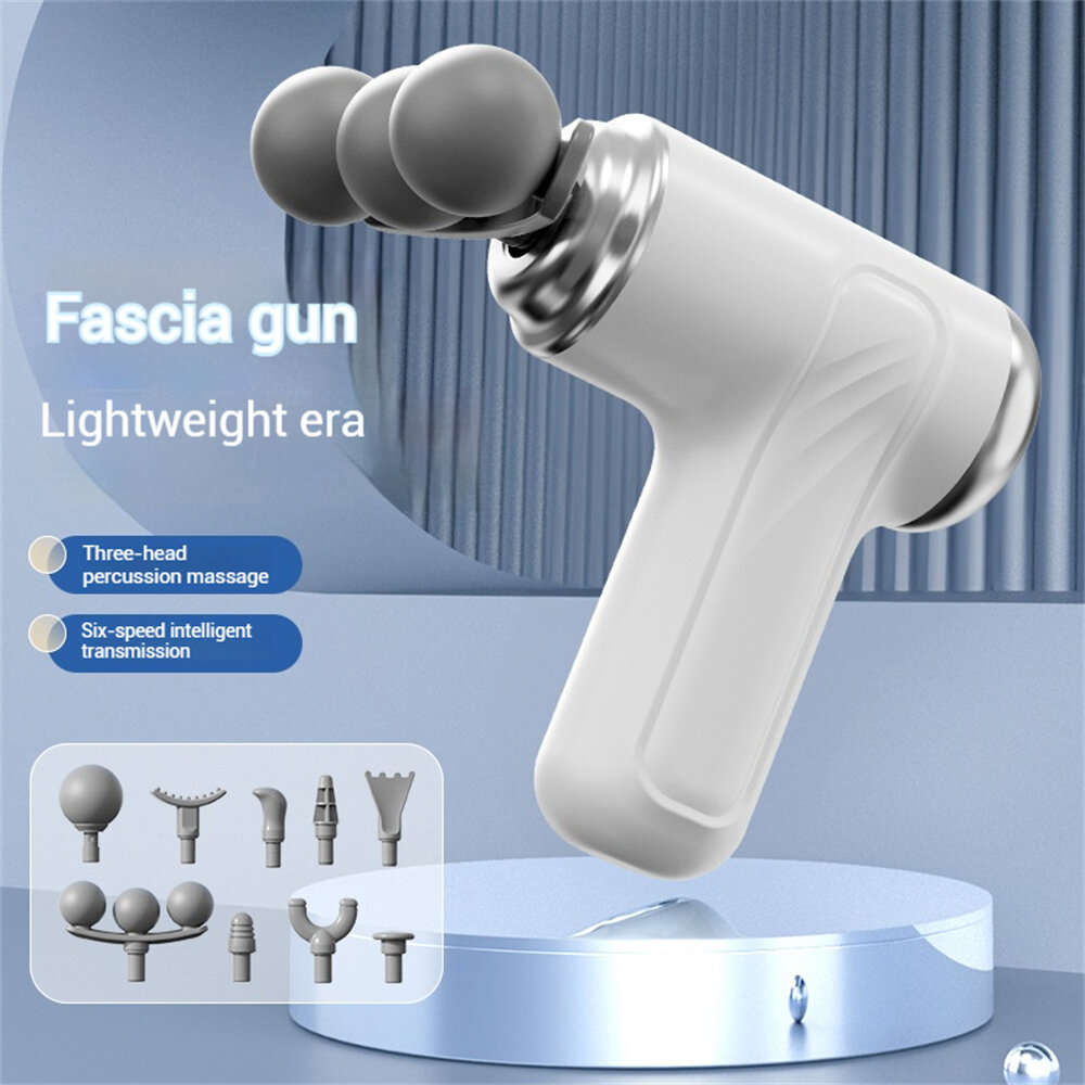 White - LM-130 Portable Deep Tissue Massage Gun 9 Massage Heads 6-Speed Quiet Percussion Massager Po