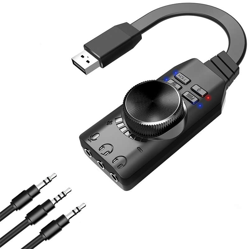 PLEXTONE GS3 USB 7.1CH Computer Game Sound Card with Volume Knob External Gaming Audio Card 3.5mm US